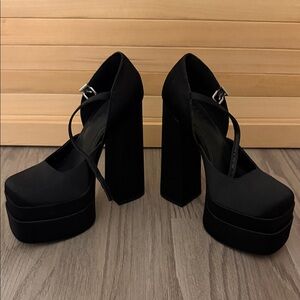 Elegant Black Satin Platform Heels